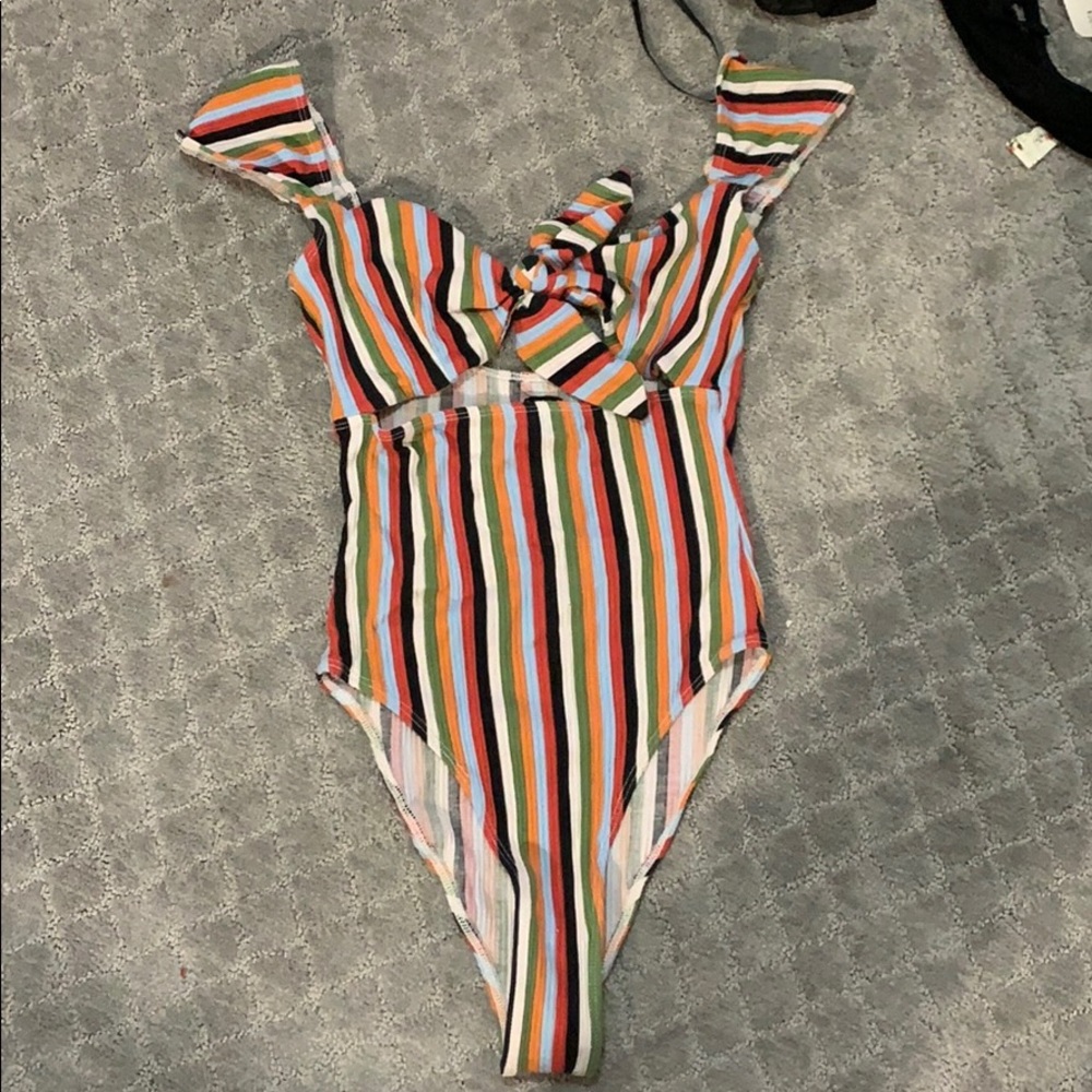 Striped tie bodysuit